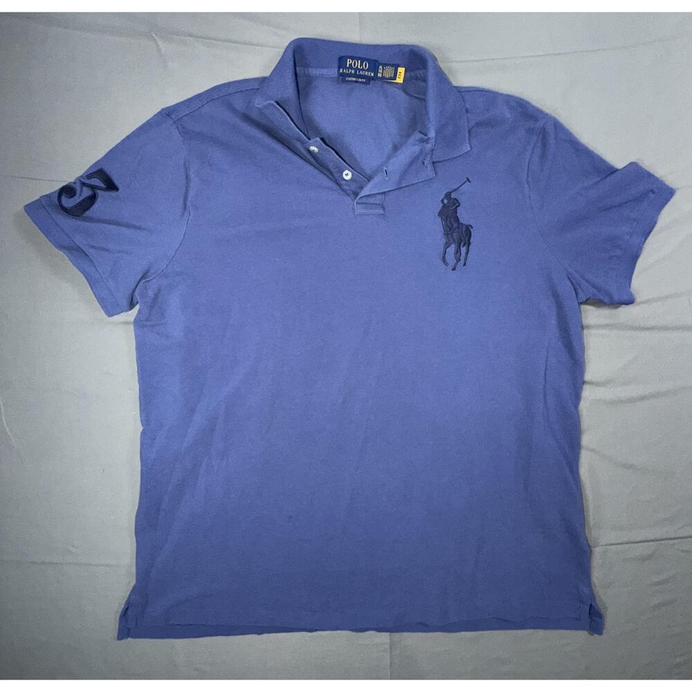 Polo Ralph Lauren Polo Shirt Mens XL Blue Big Pony Custom Slim 3 Sleeve Cotton